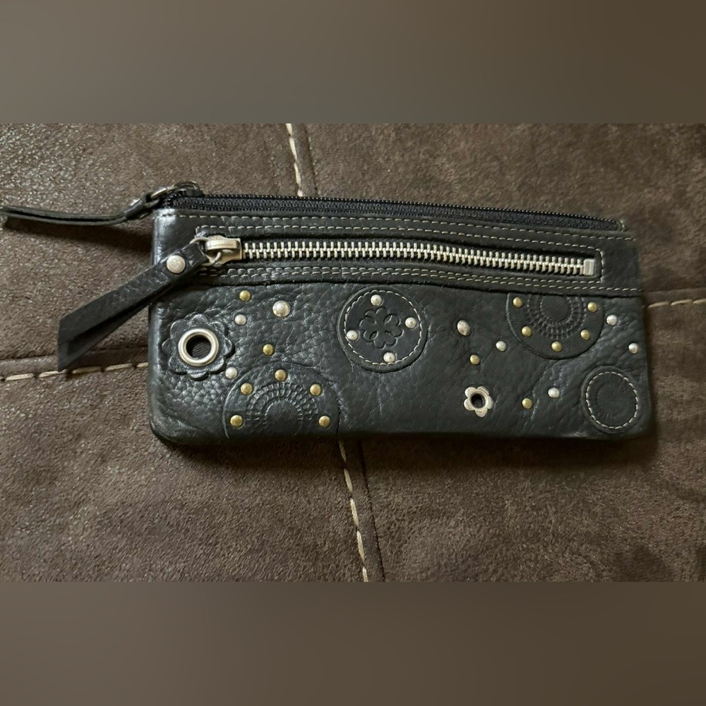 Vintage Fossil Black Leather Wristlet